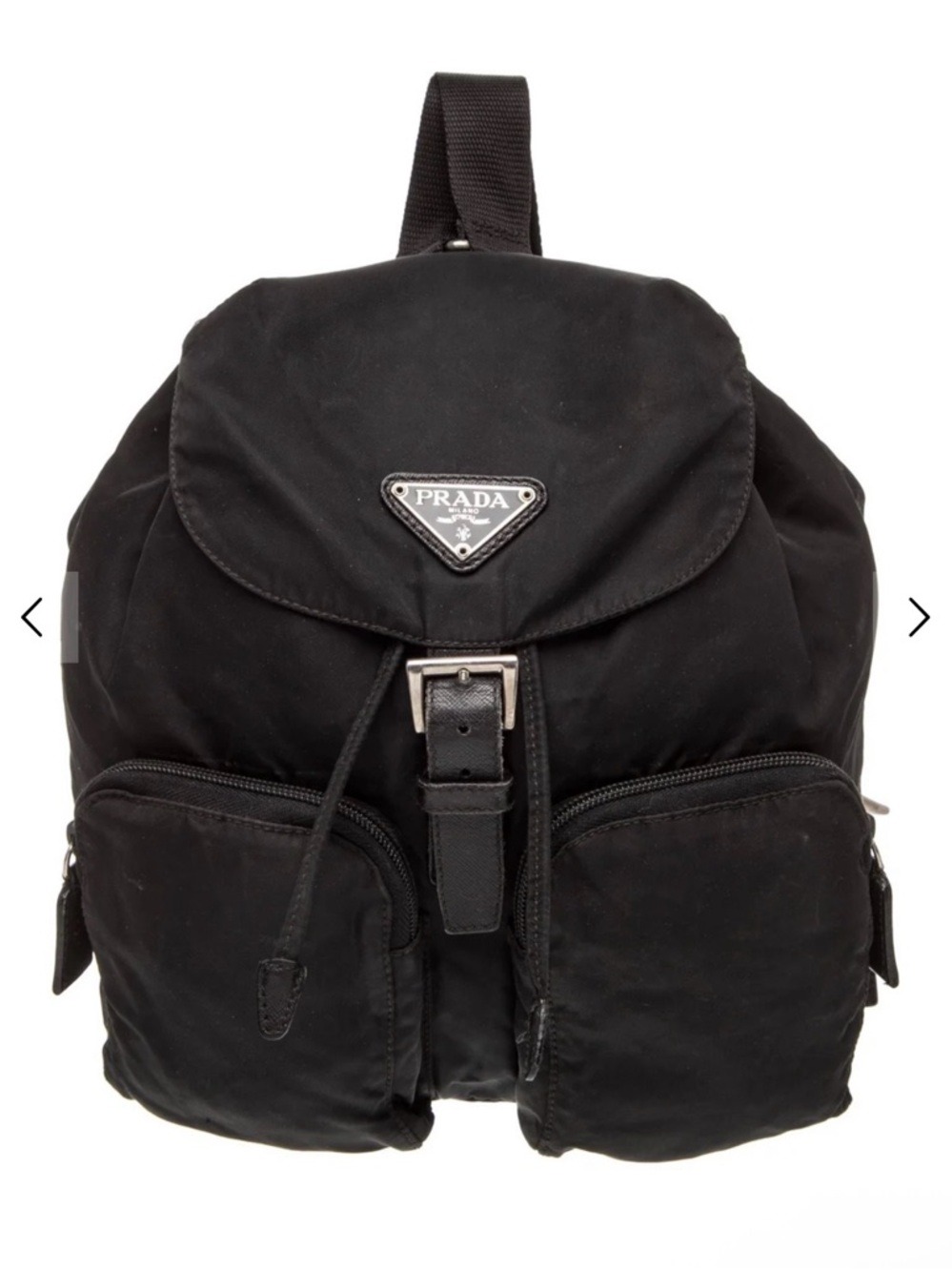 Prada Black Nylon Drawstring Backpack with Front Pockets (AUTHENTIC)